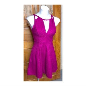 Free People Key Hole Neckline Fuchsia Lace A-Line Fit & Flare Mini Dress